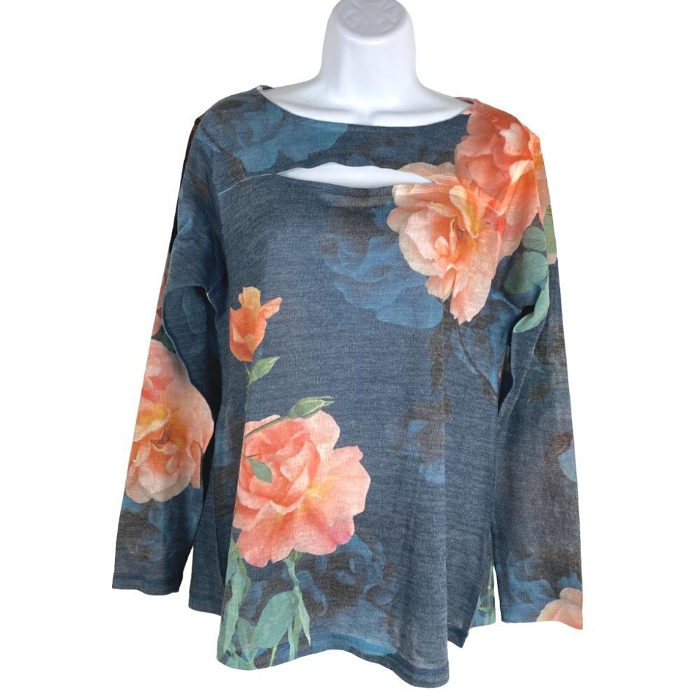 Soft‎ Surroundings Top Petite Medium Floral Chest Cut Out Multicolored